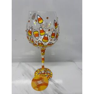 Lolita 15 oz "CANDY CORN" Wine Glass Hand Painted New
